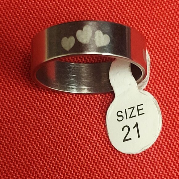 Stainless Steel Hearts Ring Size 21 Silver Tone Unisex - Picture 1 of 12